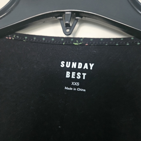 SUNDAY BEST Evelyn Wrap Top Black Pink Floral Long Sleeve Cotton XXS Aritzia - Picture 3 of 7